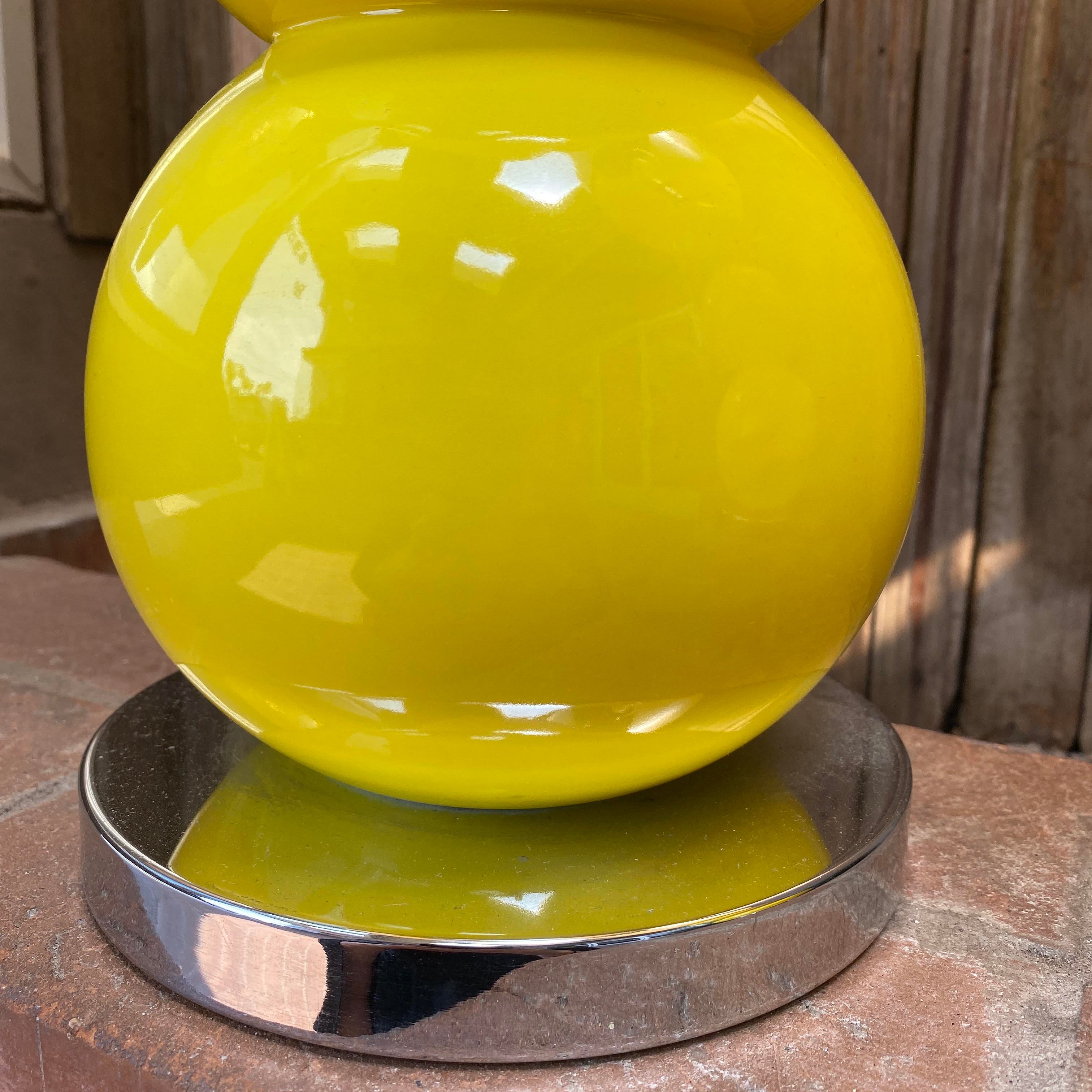 Pair of Mid-Century Ceramic Yellow Lamps with Original Shades